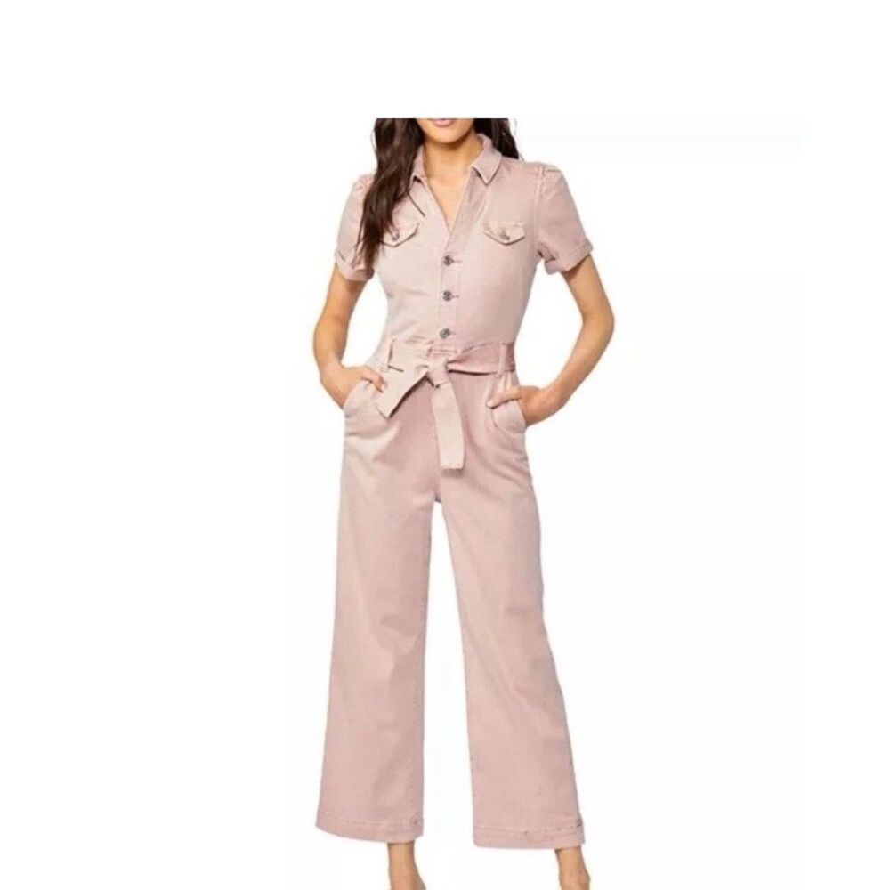 PAIGE Anessa Blush Button-Up Short Sleeve Jumpsuit